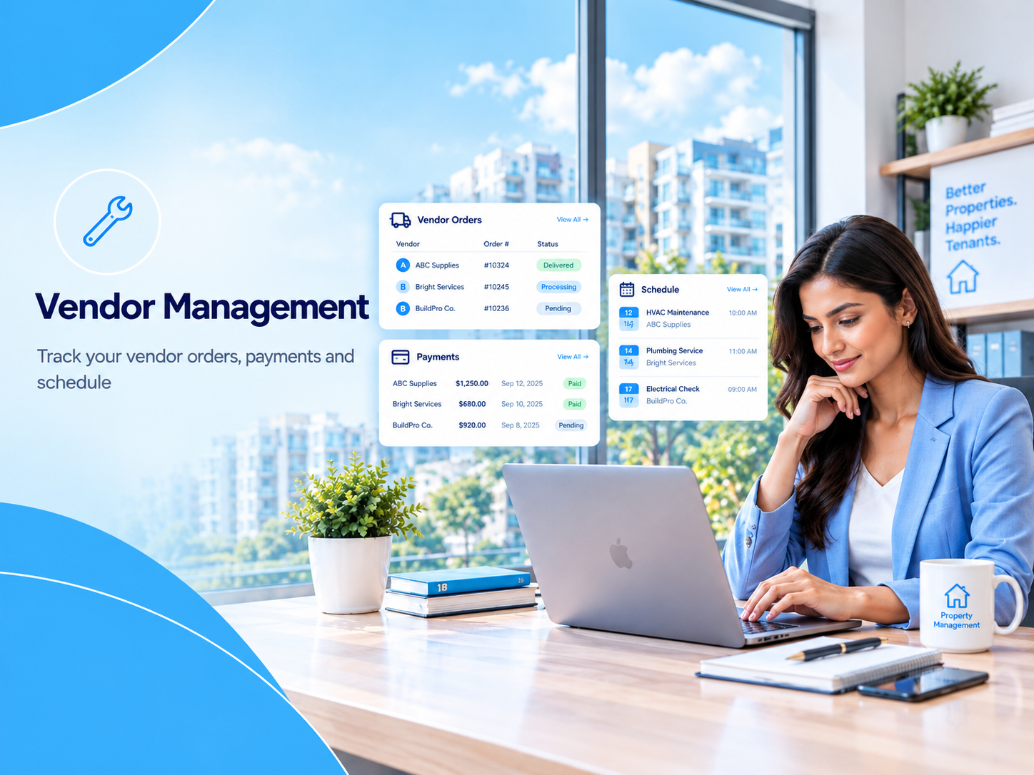 vendor management dashboard in a bright office